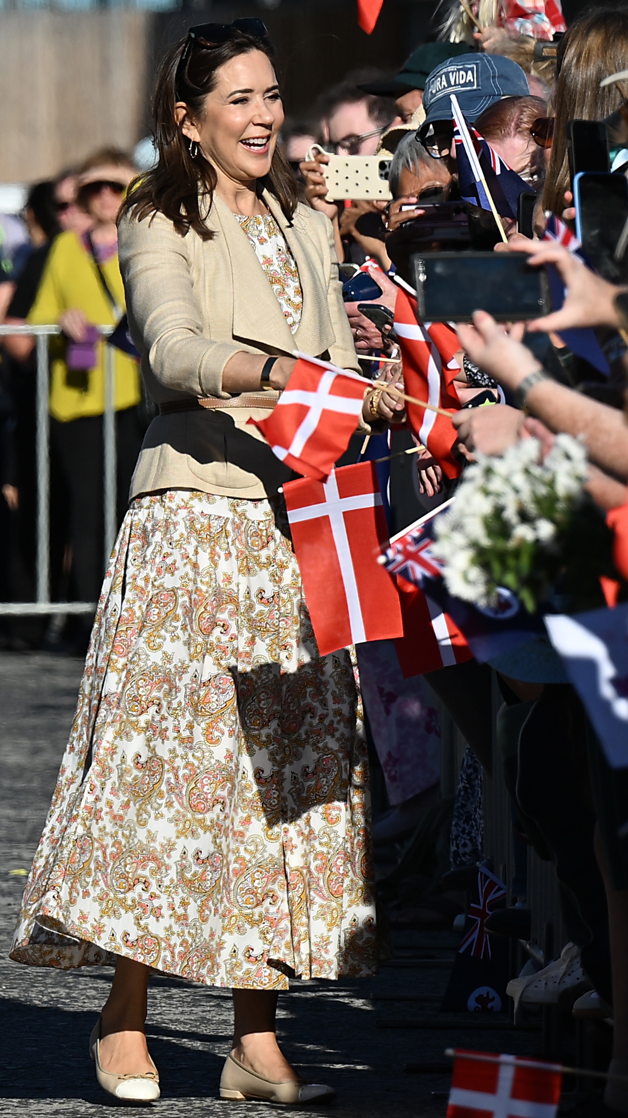 Queen Mary of Denmark chats with members of the public during a visit to the Hobart Waterfront