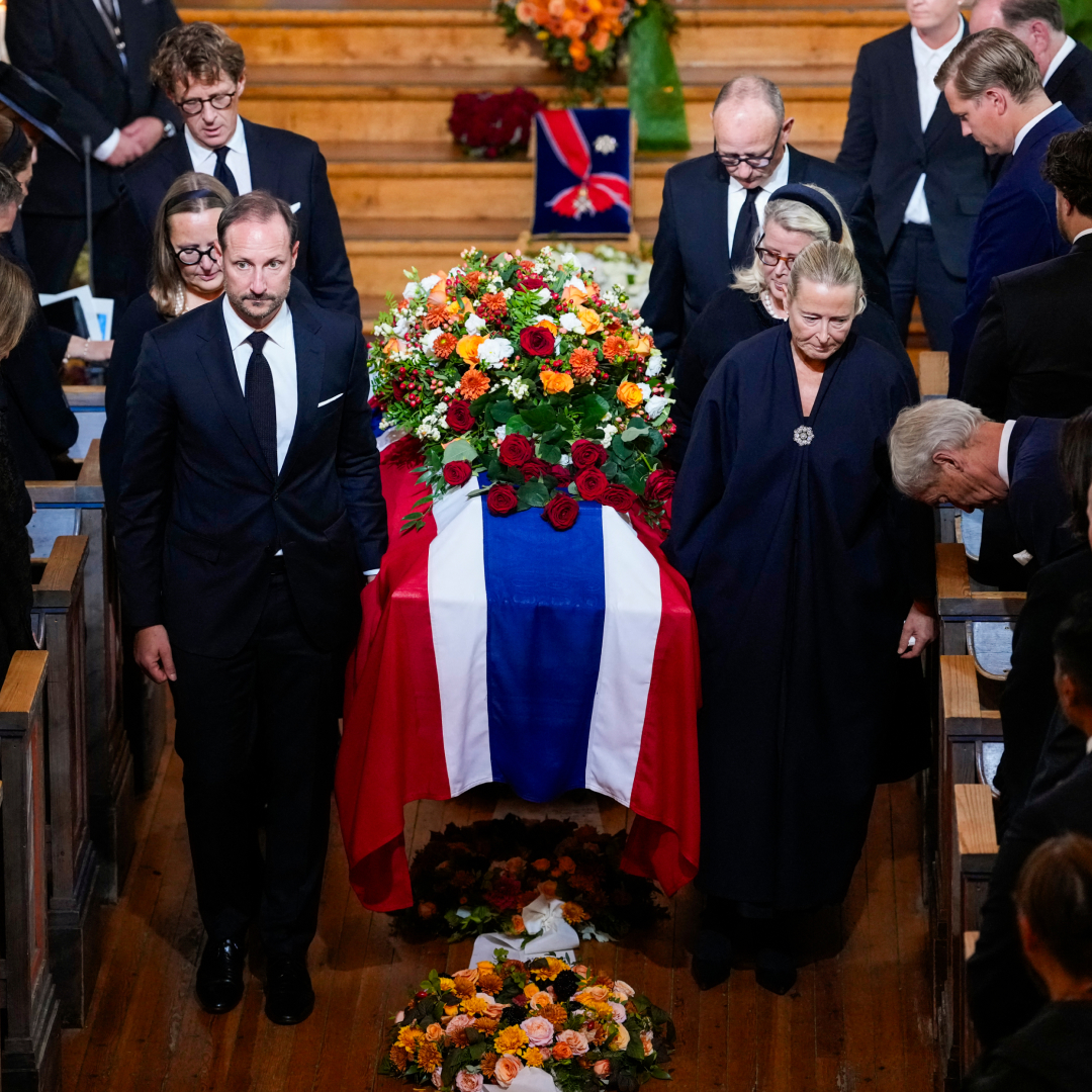 King Haakon and family carrying Princess Astrid's coffin at her funeral