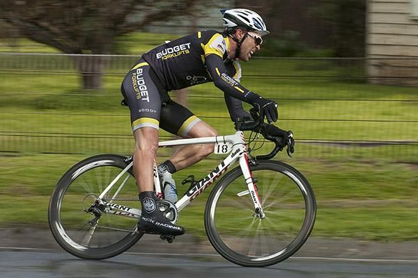 Glen Chadwick (Budget Forklifts) corners in the lead group during stage three.