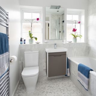 bathroom tiles with windows bathtub and flower pot
