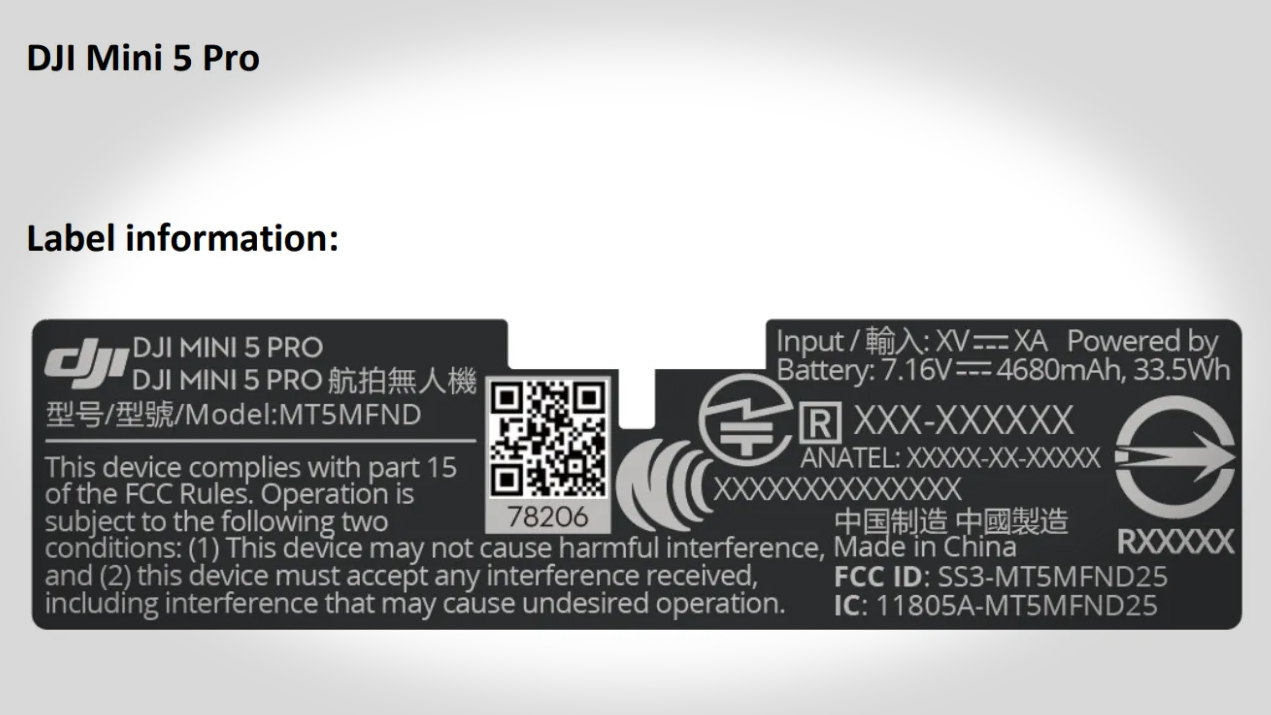 FCC Mini 5 Pro label