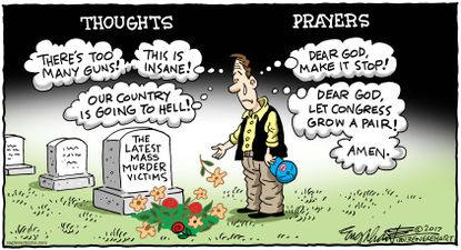 Political cartoon U.S. thoughts and prayers gun violence