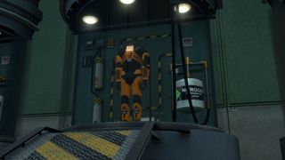 A Half-Life HEV suit on a platform in Black Mesa