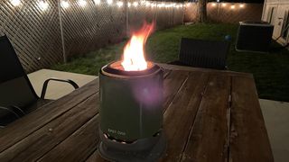 East Oak Mini Tabletop Fire Pit being tested in writer's home