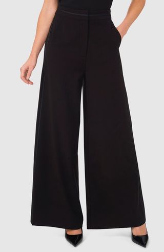 Grosgrain Ribbon Trim Wide Leg Pants