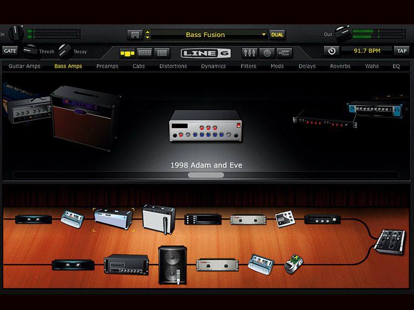 The lower section of Pod Farm 2's interface shows the signal path.
