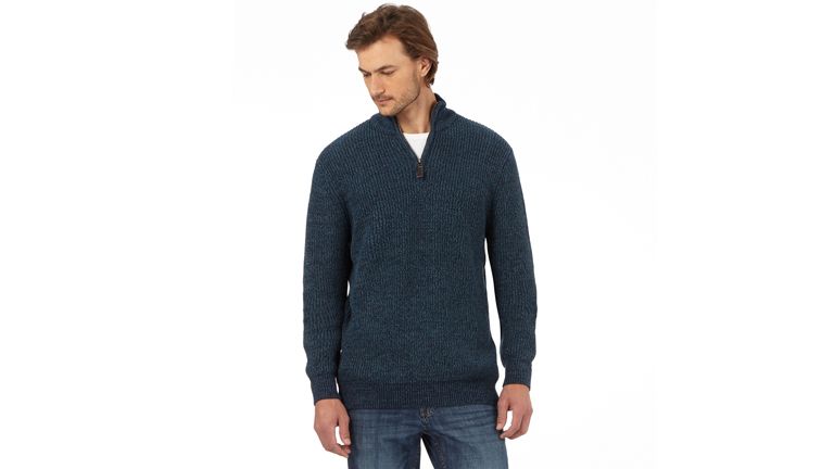 Maine New England Dark Turquoise Zip Neck Jumper