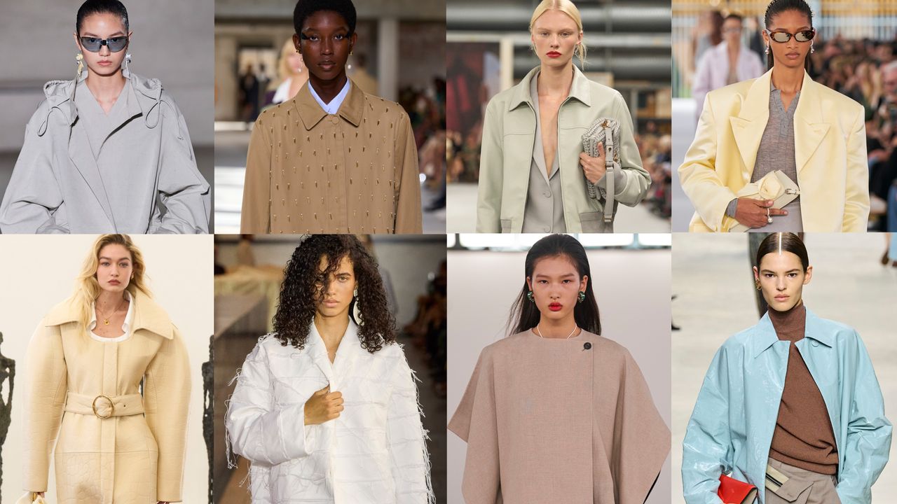 a collage of models on the runway wearing the biggest spring jacket trends of 2024