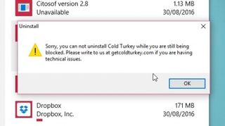 Cold Turkey uninstall blocked