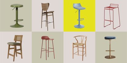 Indoor bar stools in wood and multiple colors