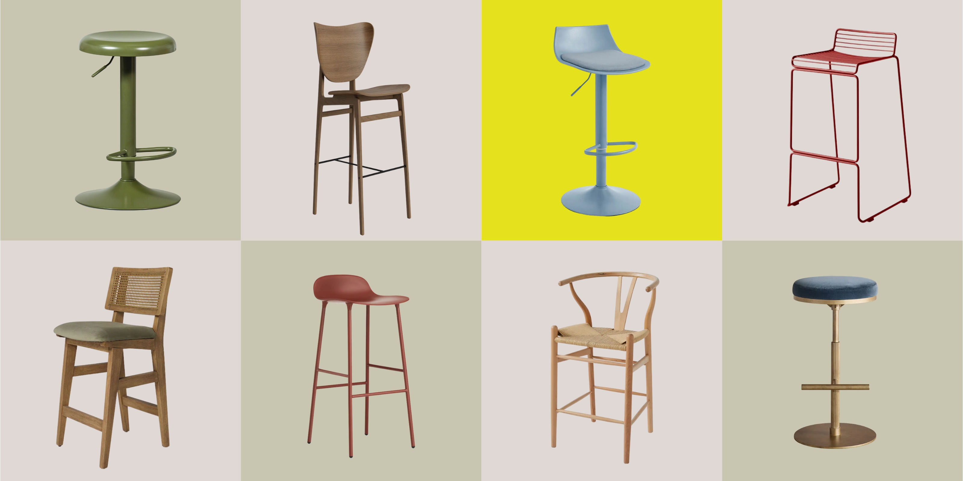 Indoor bar stools in wood and multiple colors