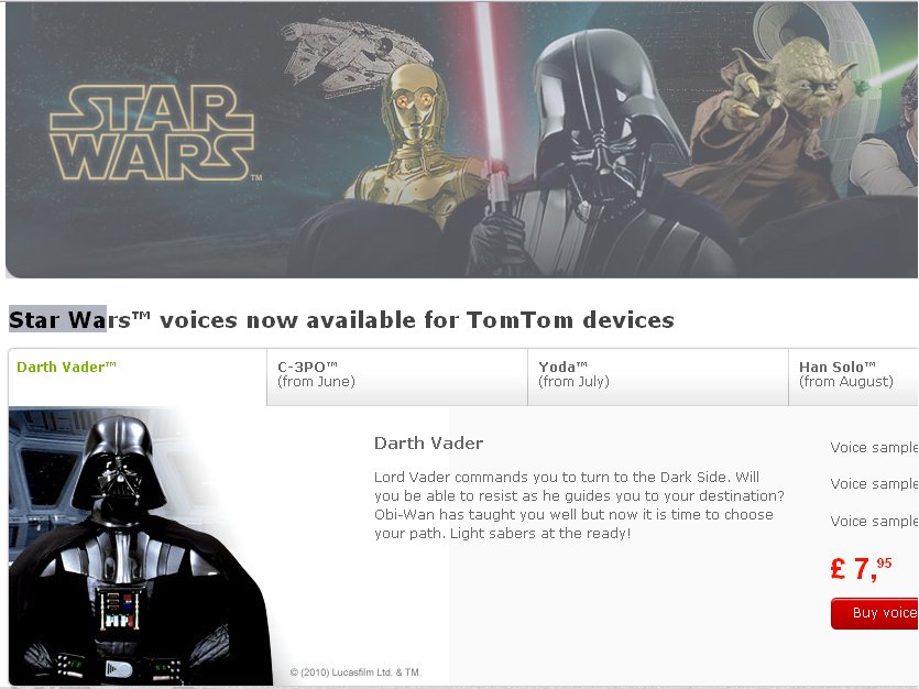 TomTom teams up with Lord Vader