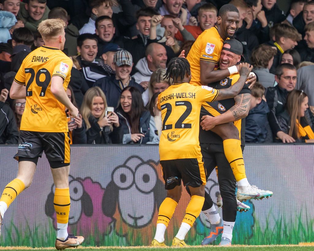 Newport County season preview 2023/24 Omar Bogle of Newport County celebrates scoring as he puts Newport County ahead in added time during the Sky Bet League Two match between Newport County and Crewe Alexandra at Rodney Parade on May 08, 2023 in Newport, Wales. (Photo by Athena Pictures/Getty Images)