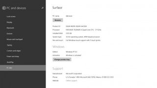 Surface 2 specs in PC Settings