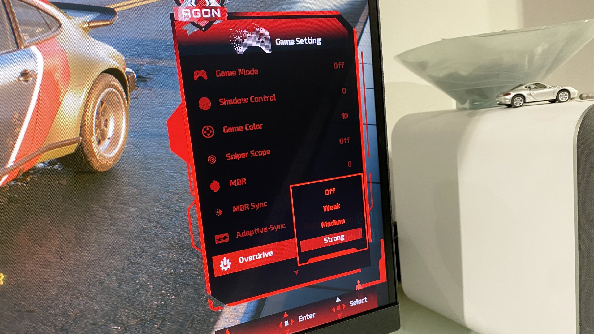 Screen display of AOC AGON PRO AG276FK gaming monitor