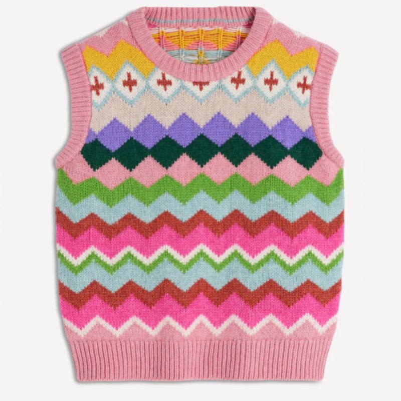 colourful zig zag sleeveless knitted sweater