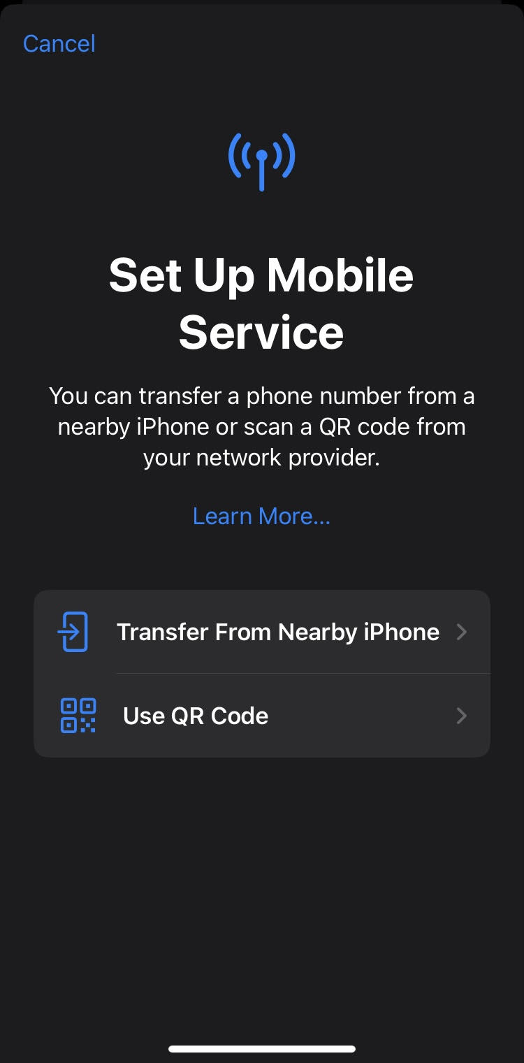 Screenshot of eSIM setup on iPhone