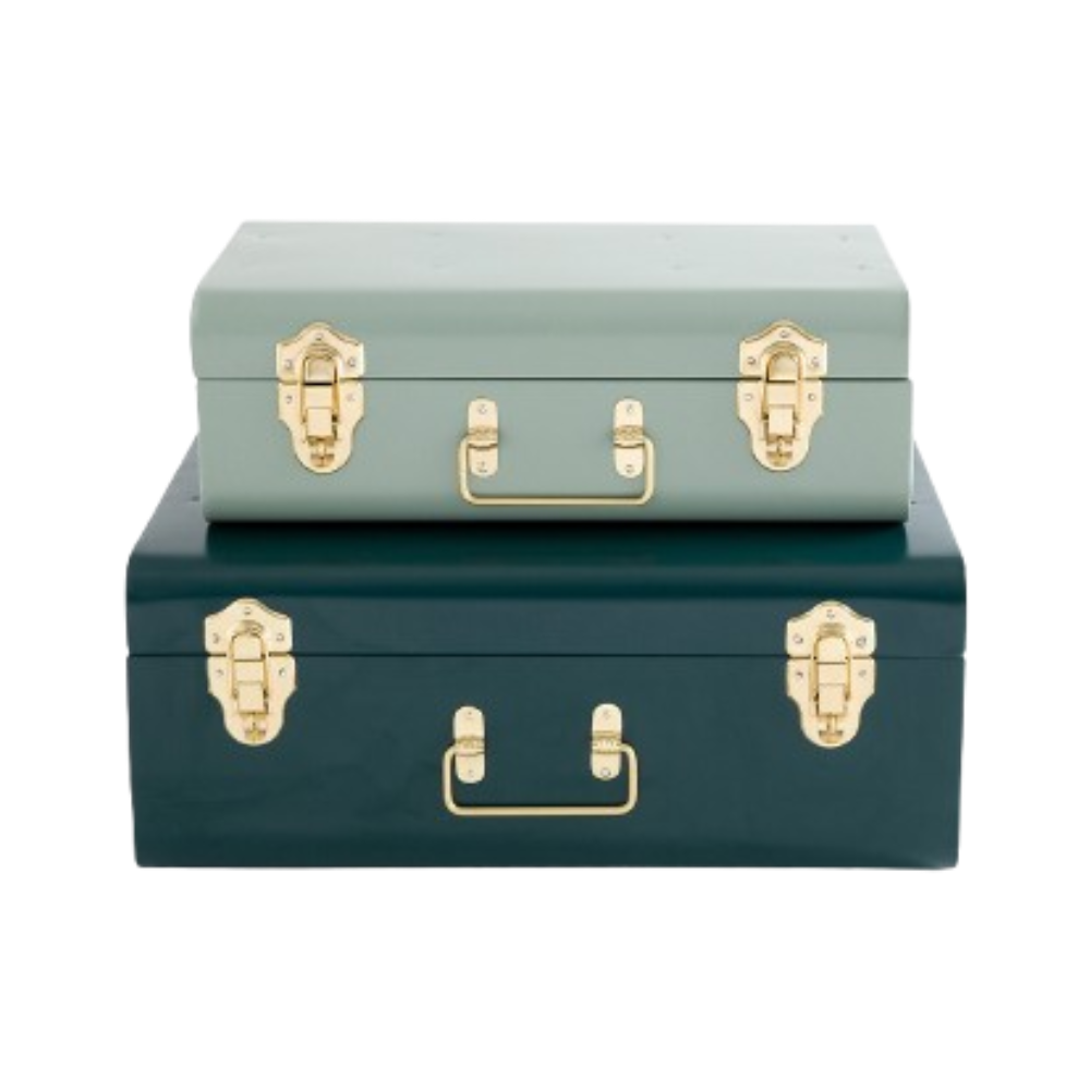 Two green La Redoute Metal Trunks