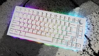 The Drop Sense75 mechanical keyboard with RGB lighting enabled