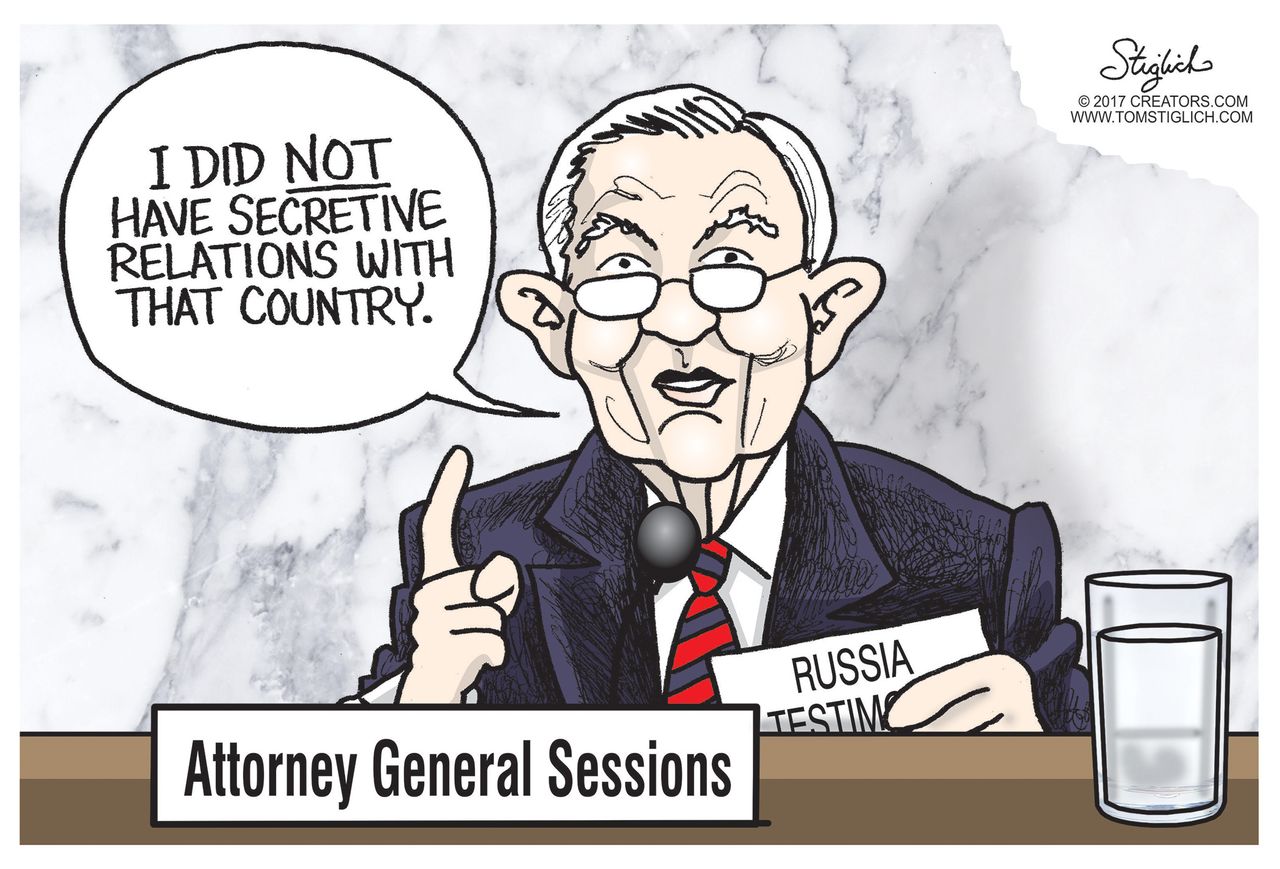 Political cartoon U.S. Jeff Sessions Testimony Election Trump