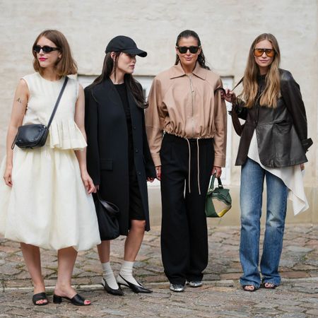 street style shot of four women at fashion week