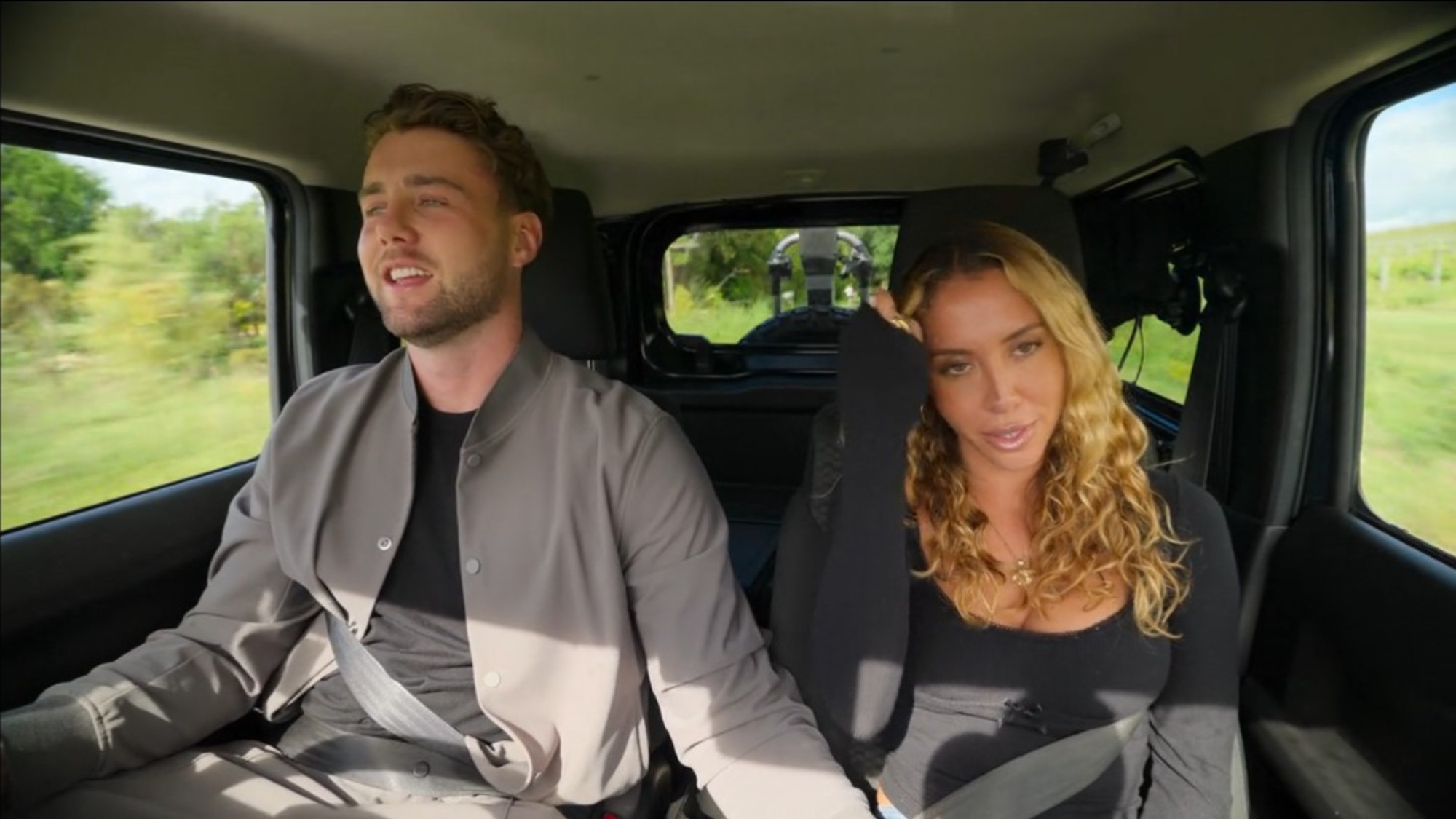 Harry Jowsey in a car with his wife Amber Mozo in Let's Marry Harry.