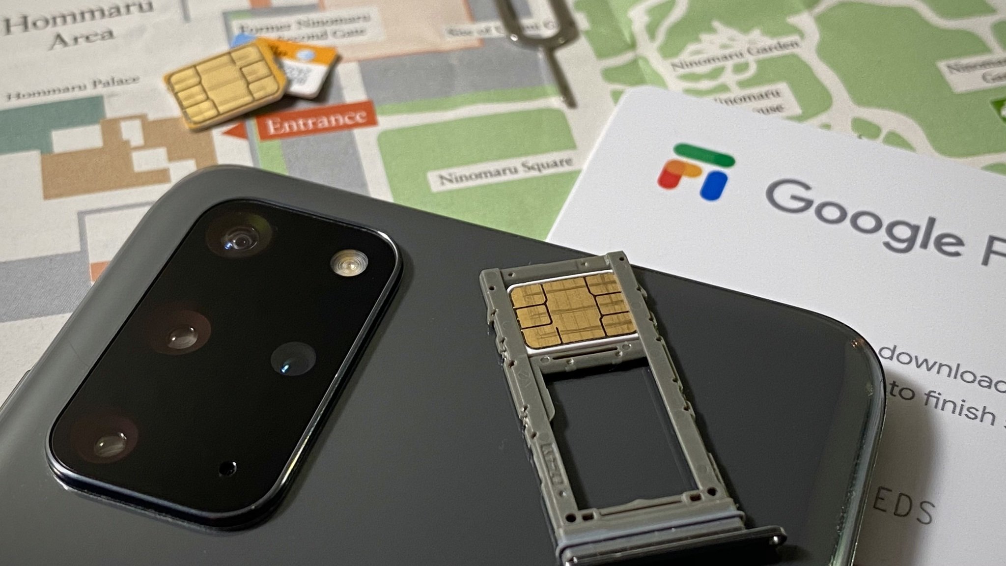 Google Fi SIM card on a map