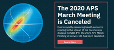 A screenshot of the APS website shows the announcement that the March meeting has been cancelled.