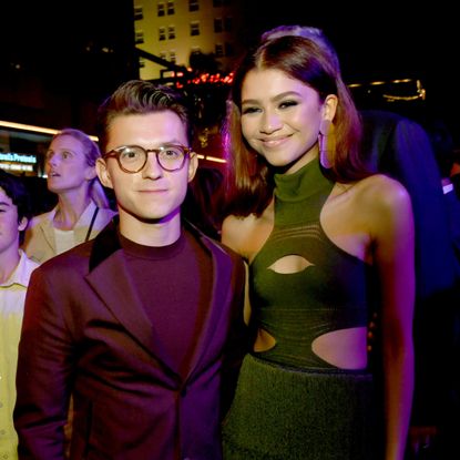 hollywood, california june 26 tom holland l and zendaya pose at the after party for the premiere of sony pictures spider man far from home on june 26, 2019 in hollywood, california photo by kevin wintergetty images