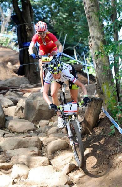 Irina Kalentieva (Topeak Ergon Racing Team) and Chengyuan Ren (Specialized)