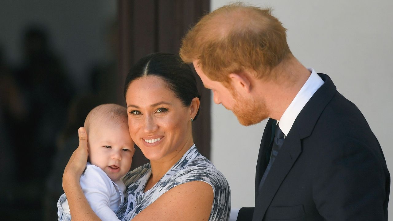 Prince Harry, Duke of Sussex, Meghan, Duchess of Sussex and their baby son Archie Mountbatten-Windsor meet Archbishop Desmond Tutu