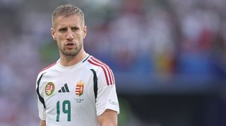 Barnabas Varga in action for Hungary against Germany at Euro 2024.