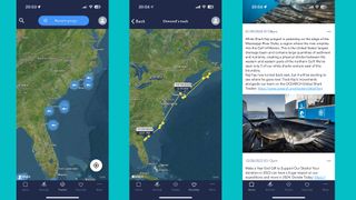 A selection of screen grabs from the Shark Tracker iOS app