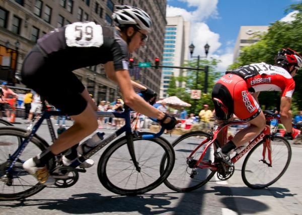 Colin Jaskiewicz follows Eric Young (Bissell Pro Cycling) out of a corner.