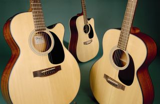 Takamine's EG220SC (left), EG330SC-NS (centre) and G220S-NS (right)