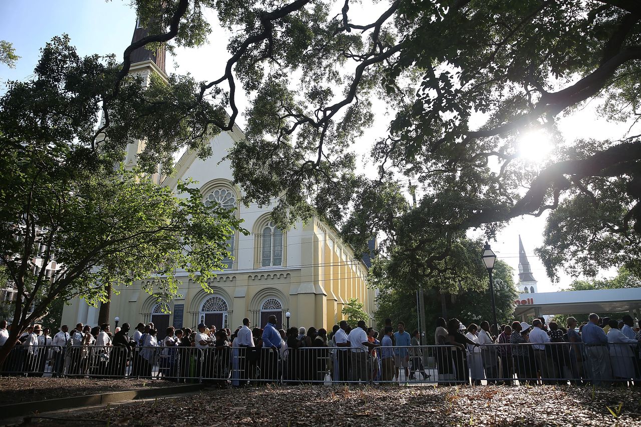 Mourners outside Charleston Funeral