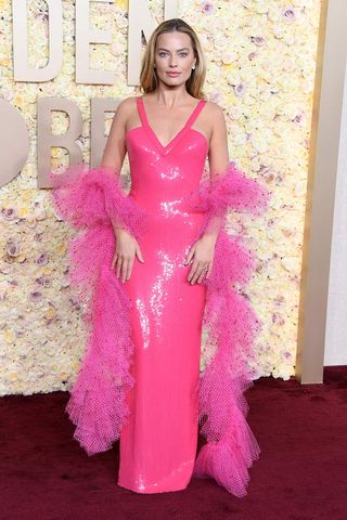 Margot Robbie on the Golden Globes 2024 red carpet
