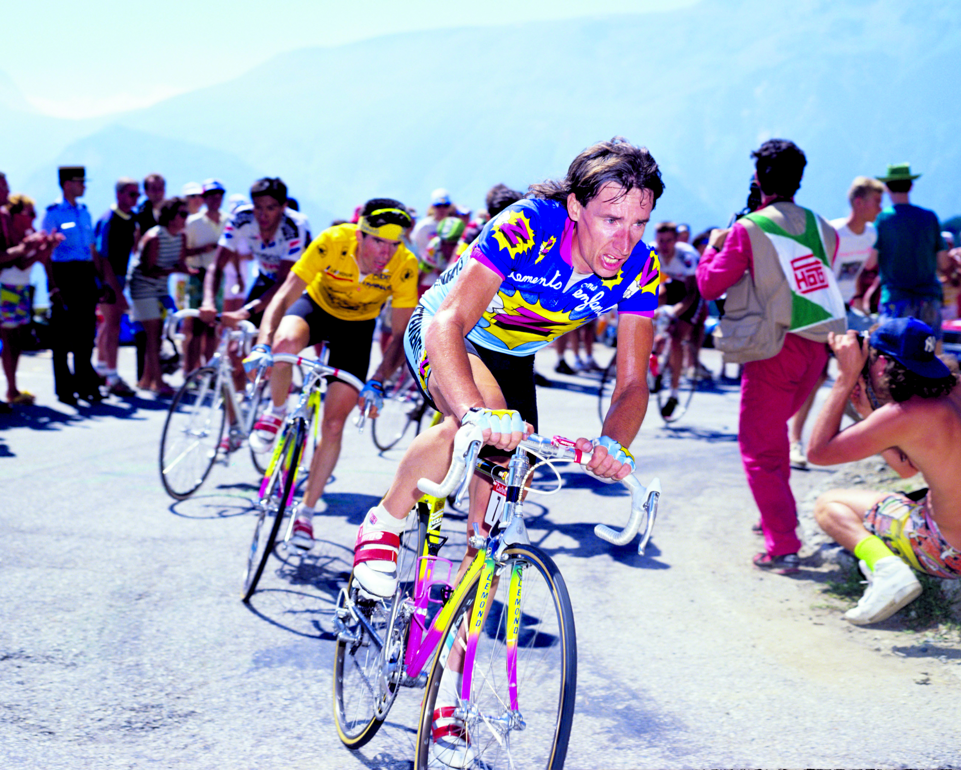 Pippa York riding as Robert Millar in the Tour de France 1990