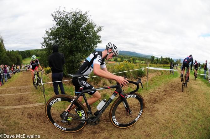 Jesse Keough (Keough Cyclocross) mounting his machine after running the stairs