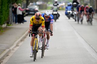 Wout van Aert and Mathieu van der Poel in action at Paris-Roubaix