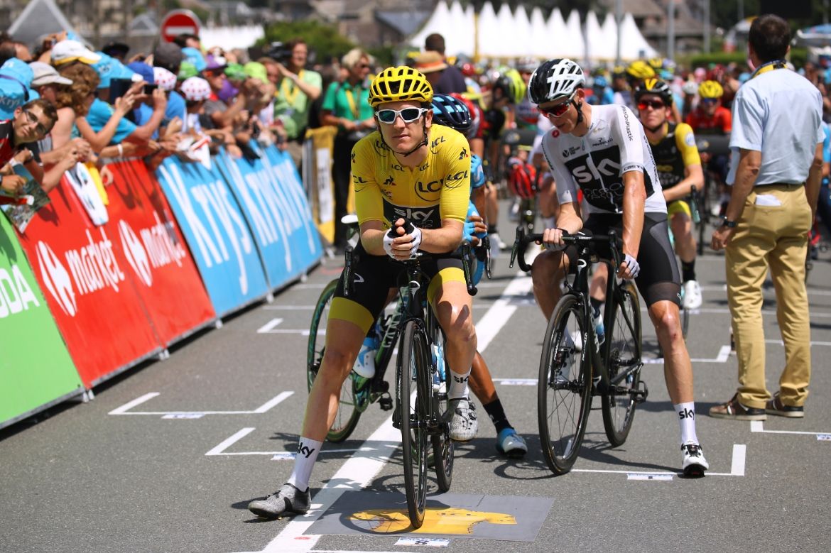 Geraint Thomas (Team Sky) at the head of the grid