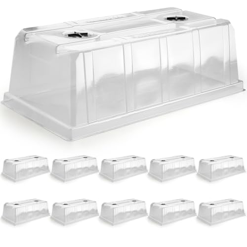 Rootrimmer 10 Pack 6.3" Tall Humidity Domes for 1020 Trays, Extra Strength Seed Starter Covers With 2 Adjustable Vents, Clear Plastic Propagation Cloning Lids for Germination &amp;amp; Microgreens, Bpa-Free
