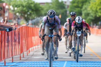 Rosa Klöser crosses the line in Emporia to claim victory in the pro women's Unbound Gravel 200, 2024