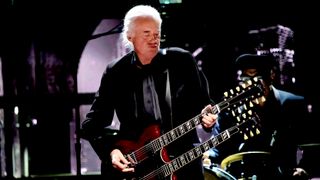 Jimmy Page performs onstage at the 38th Annual Rock & Roll Hall Of Fame Induction Ceremony at Barclays Center on November 03, 2023 in New York City. 