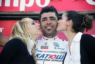 Danilo Napolitano of Team Katusha on the podium after his stage win in the Vuelta a Andalucía