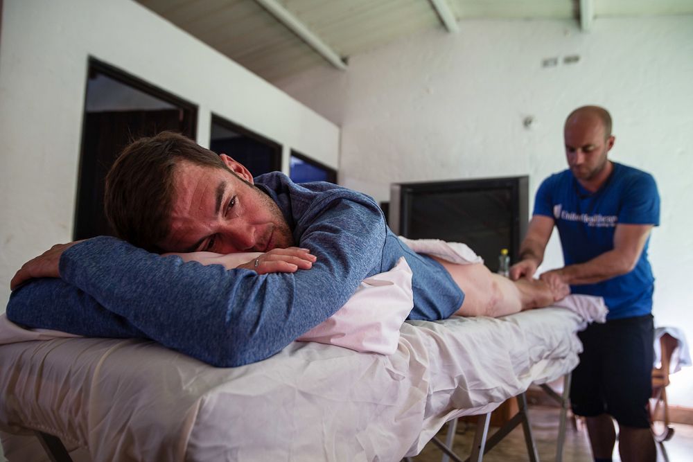 A massage for UnitedHealthcare's Chris Jones from soigneur Mike Smith