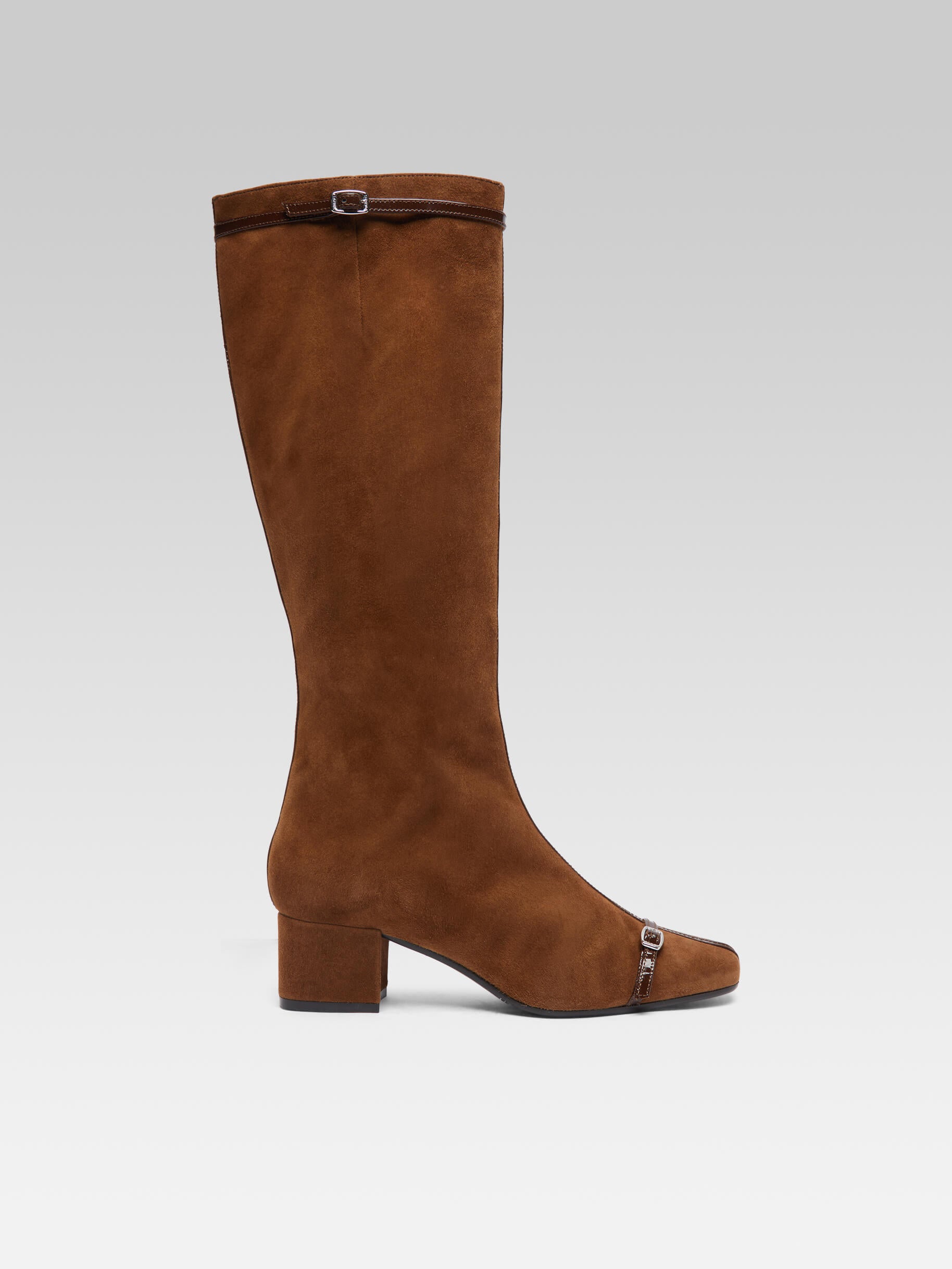Starter - Brown Suede Leather Boots With Patent Leather Straps