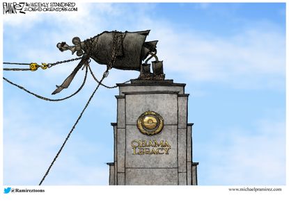 Obama cartoon U.S. President Obama legacy torn down