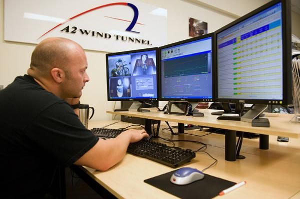 A2 Wind Tunnel's Mike Giraud monitors film and data readings during testing.