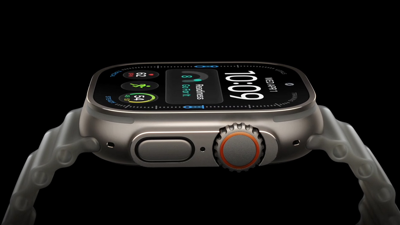Close-up of the Apple Watch Ultra 4 side profile
